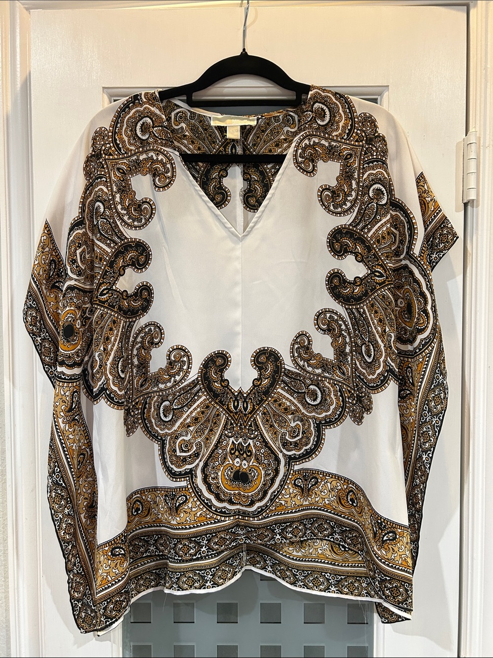 MICHAEL Michael Kors White Tunic with Gold and Black Paisley Print